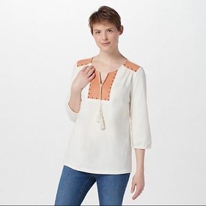 Haute Hippie tribe tunic top with studded suede detail Size L